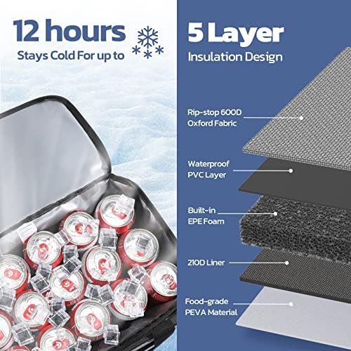 Maelstrom Soft Cooler Bag,Collapsible Soft Sided Cooler,24/30/60/75 Cans Beach Cooler,Ice Chest,Large Leakproof Camping Cooler,Portable Travel Cooler for Grocery Shopping,Camping,Road Trips