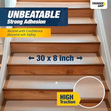 Clear Stair Treads Non-Slip 30"x8" - 15-Pack Indoor Stair Grips Non Slip for Wooden Steps - Anti Slip Adhesive Strips for Dogs & Elderly - Staircase Step Treads - Transparent Treads for Wood Stairs