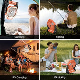 Odoland Camping Fan with LED Lantern, 20000mAh Rechargeable Battery Operated Fan, Portable Outdoor Light with Rotation Hook for Picnic Power Outage Hurricane Emergency Home Patio, Orange