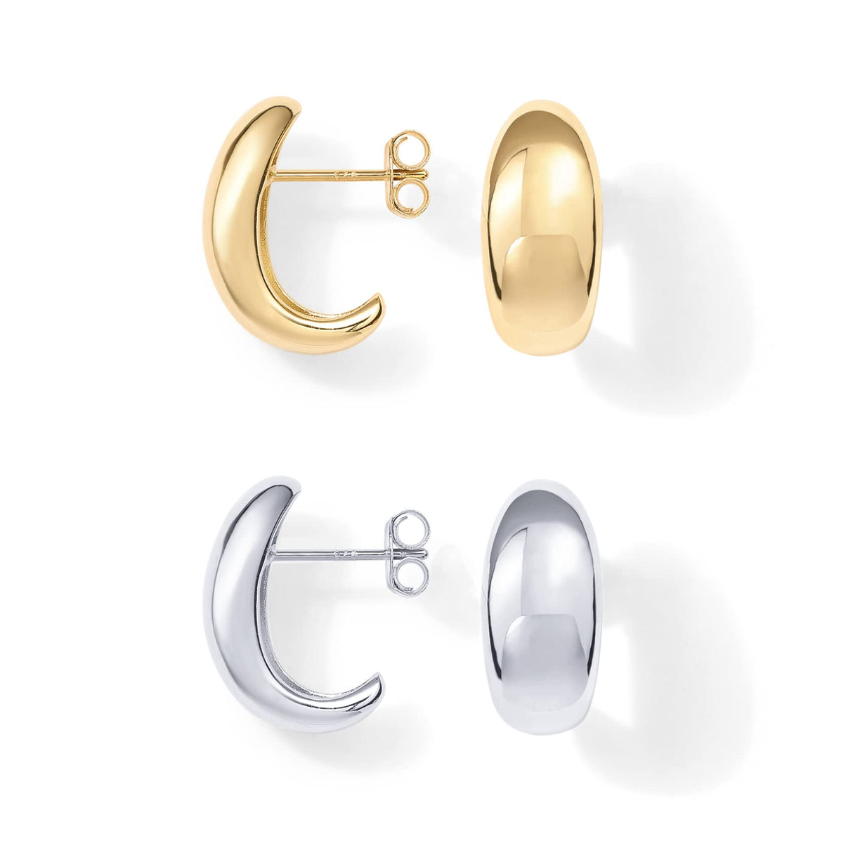 PAVOI Huggie Earrings for Women, 925 Silver, 14K Gold Plated, Two Tone Gold