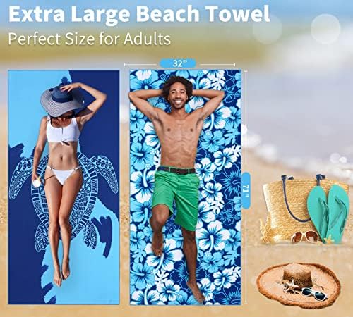 6 Pack Lightweight Thin Beach Towel Oversized 71"x32" Big Extra Large Microfiber Sand Free Towels for Adult Quick Dry Travel Camping Beach Accessories Gift Sea Turtle Mandala Tie Dye Stripe Laguna