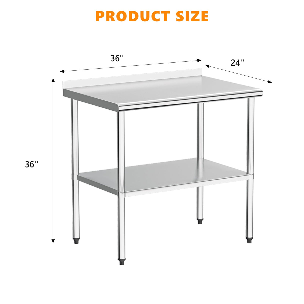 ROVSUN 36'' x 24'' Stainless Steel Table for Prep & Work,Commercial Worktables & Workstations, NSF Heavy Duty Metal Table with Adjustable UnderShelf & Backsplash for Kitchen, Restaurant,Home,Hotel