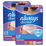 Always Discreet Adult Incontinence Underwear for Women and Postpartum Underwear, L, Up to 100% Bladder Leak Protection, 76 Count (Packaging May Vary)