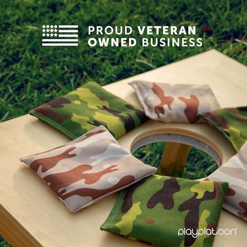 Play Platoon Cornhole Bags Weather Resistant- Set of 8 Regulation Bean Bags for Tossing- Official Professional Size & Weight Corn Hole Bags Two Color All Weather Cornhole Beans Bag Set with Tote Bag
