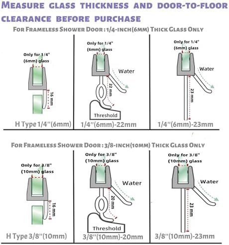 4-Pack Frameless Shower Door Side Seal Strip Shower Door Bottom Seal Shower Door Sweep for 3/8 Inch Thick Glass, Vertical H-Type Glass Door Seal Stop Leaks. (4-Pack x 45" Length)