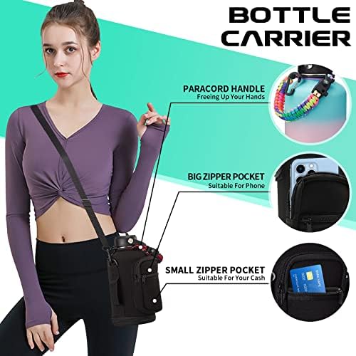 64OZ Insulated Water-Bottle with Paracord-Handle - Half Gallon Water Bottle Jug with Straw & Spout Lids, Bottle Sleeve & Boot, Keep Cold-48h Hot-24h for Fitness Camping Hunting, Hiking