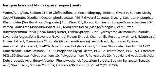 amika bust your brass cool blonde strength repair shampoo, 1000ml