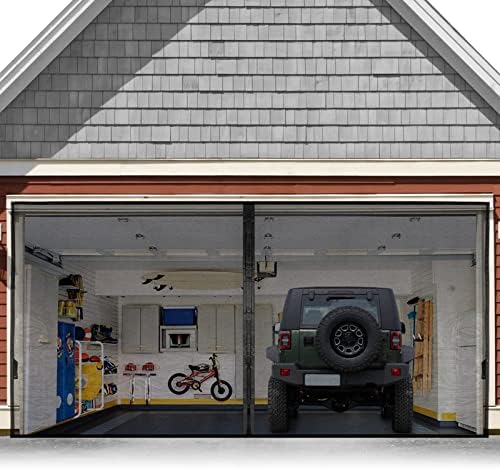 Garage Door Screen for 2 Car 16x8FT, Magnetic Screen Garage with Retractable Fiberglass Mesh and Heavy Duty Weighted Bottom, Easy Assembly & Pass,Hands Free Screen Door w/ 44 Magnets for Garage/Patio
