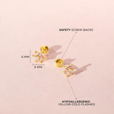 Gold Plated Pink and Clear Cubic Zirconia Flower Safety Screw Back Earrings for Babies and Toddlers 5mm - Delicate and Sparkling Pink Flower Earrings for Little Girls - Lovely Floral Studs