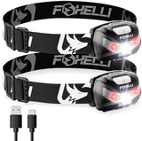 Foxelli Rechargeable LED Headlamp - Super Bright, Lightweight and Comfortable Head Light for Running, Camping, Hiking and Work, Suitable for Adults and Kids