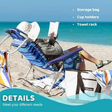 LEMBERI Backpack Beach Chairs for Adults,1/2 Pack Folding Heavy Duty Camping Chair with Large Pockets and Cup Holder,Adjustable high Beach Lounge Chairs with Towel Rack for Outdoor,Travel (2, Blue)
