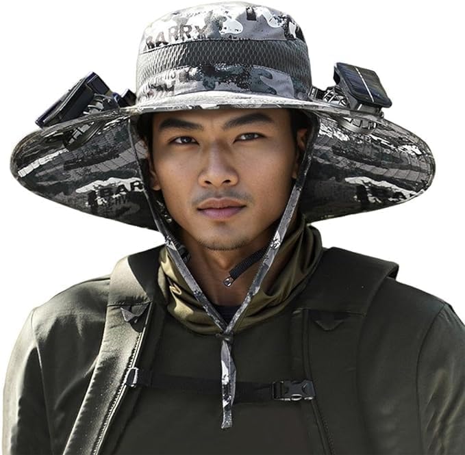 Solar Fan Hat Wide Brim Solar Fan Hat Outdoor Wide Brim Sun Hat with 2 Solar Fan Fishing Hat - Removable & USB Charging Fan