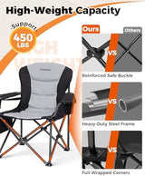 KingCamp Oversized Camping Folding Chair, Heavy Duty 450 LBS with Lumbar Support, Padded seat with Cup Holder&Cooler Bag, Ideal for Camp, Fishing, Sports event, Backyard, Patio, Lawn