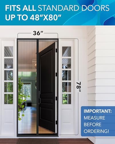 FLUX Magnetic Screen Door - Self-Closing, Pet-Friendly, Durable Polyester Mesh Screen Door with Powerful Magnetic Attachments, Keeps Bugs Out, Fits Sliding Doors and Standard Doors up to 36" x 78"