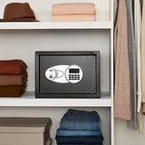 Amazon Basics Steel Security Safe and Lock Box with Electronic Keypad, Secure Documents Storage, Black, 0.5 Cubic Feet, 13.8"W x 9.8"D x 9.8"H, Removable Shelf