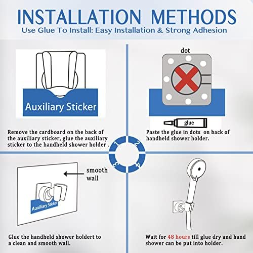 YDmeet Shower Head Holder, Adjustable Handheld Brass Shower Head Bracket, Wall Mount Holder, Drill Free Glue Installation (Polished Chrome)
