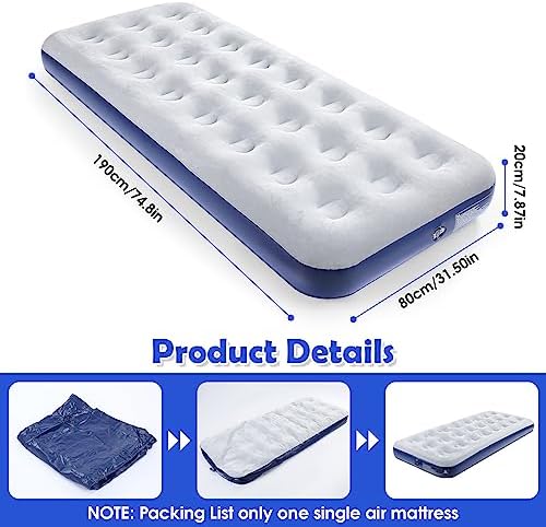 Camping Air Mattress Inflatable Air Bed Flocked Surface Travel Bed Sleeping Pad Air Bed for Outdoor Camping Tent Guest Travelling