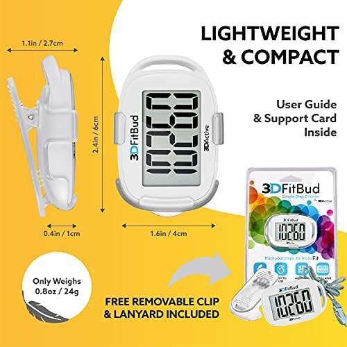 3DFitBud Simple Step Counter Walking 3D Pedometer from 3DActive with Clip & Lanyard - A420S