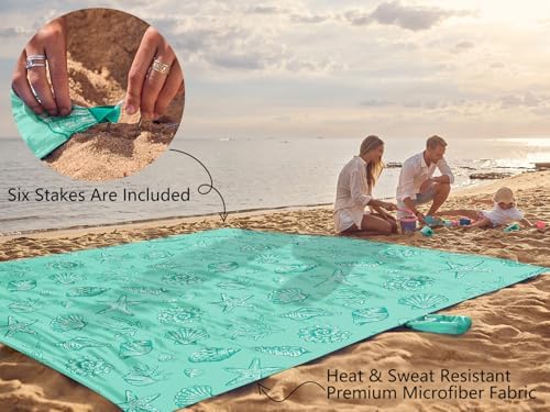 WEKAPO Beach Blanket Waterproof Sandproof Oversized, Extra Large Beach Mat Sand Free, Lightweight & Compact Sand Free Mat with 6 Stakes & 4 Corner Pockets