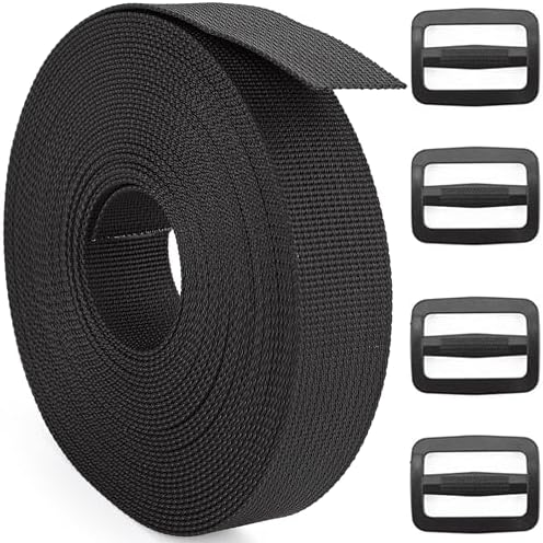 2 Inch Nylon Webbing Strap with Plastic Tri-Glide Slide Clips, 10 25 50 Yards Heavy Duty Nylon Strapping for Indoor or Outdoor Gear, DIY Crafting, Repairing
