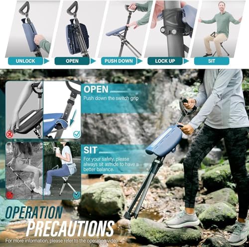 STEP2GOLD Ta-Da Chair Series 2 PRO, Portable Trekking Hiking Pole, Folding Walking Stick with Seat, Walking Cane with Chair, Foldable Chair, Lightweight Aluminum, Easy Carry and Storage, Anti-Slip