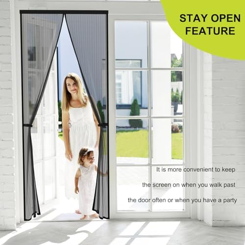 Magnetic Screen Door for 48 x 83 Inch French Door, Screen Itself Size: 50" x 84", Glass Sliding Door Heavy Duty Screen Door Mesh Curtain Keeps Bugs Out for Patio, Sliding Or Large Door