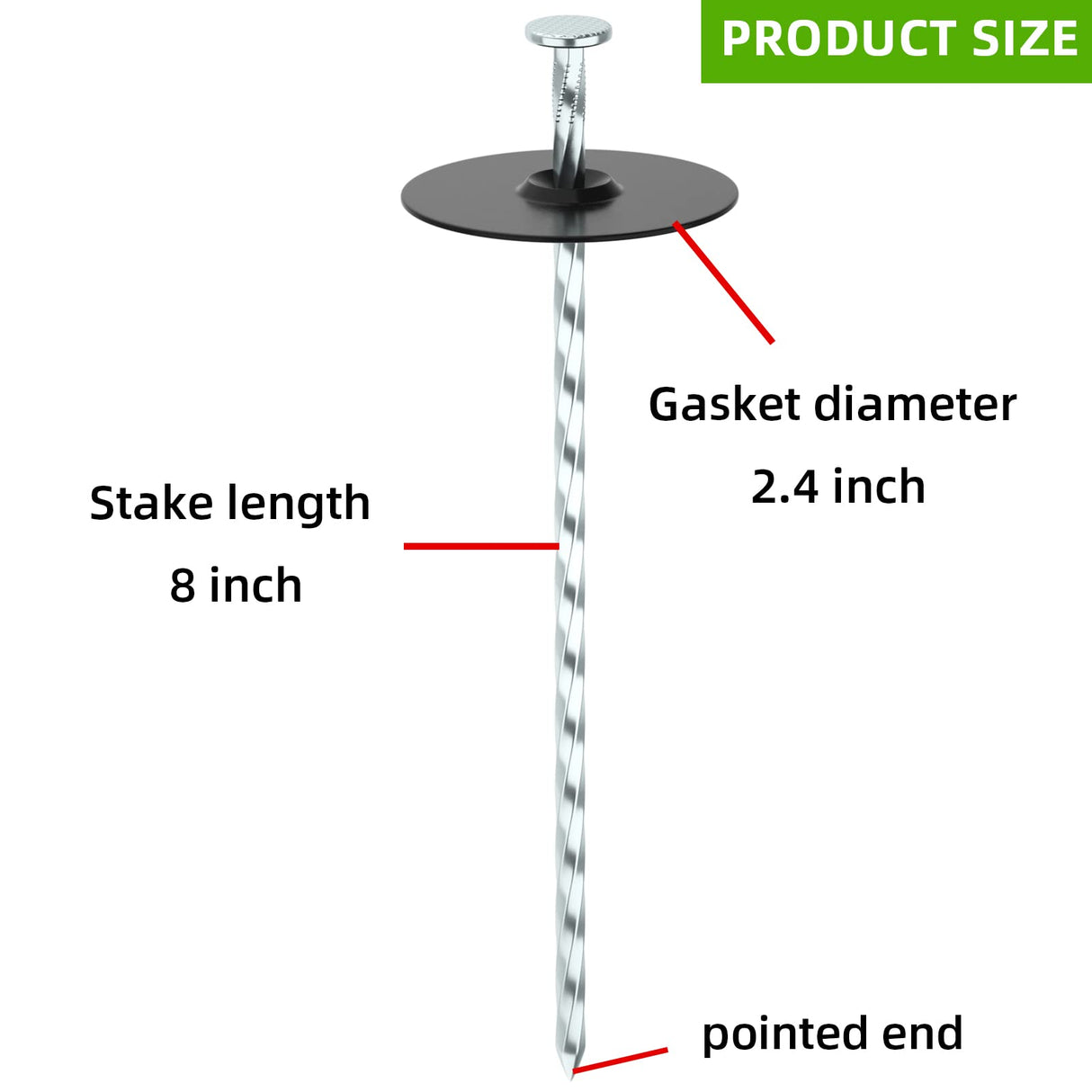 EISENSP 8 Inch Heavy Duty Landscape Stakes with Gasket Caps - 200 Sets Galvanized Spiral Garden Spikes Kit for Securing Weed Barrier Fabric, Artificial Turf, Tent and More