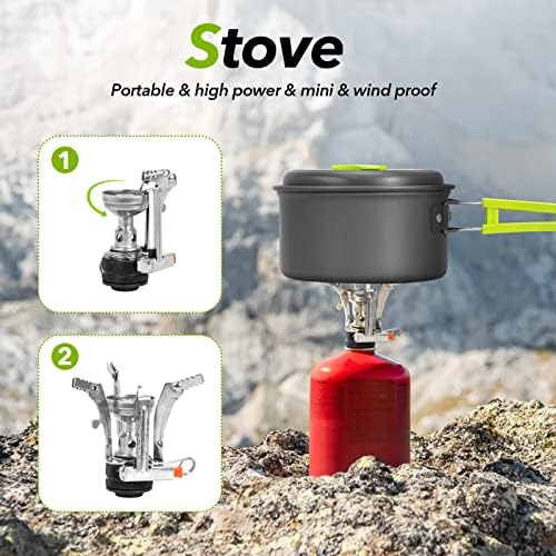 15pcs Camping Cookware Mess Kit,Non-Stick Lightweight Pots Set Portable Outdoor Cookware for Camping Backpacking Hiking Outdoor Cooking and Picnic