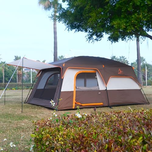KTT Extra Large Tent 10-12-14 Person(Style-B),Family Cabin Tents,2 Rooms,3 Doors and 3 Windows with Mesh,Straight Wall,Waterproof,Double Layer,Big Tent for Outdoor,Picnic,Camping,Family Gathering