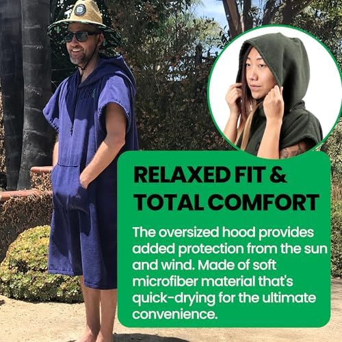 COR Surf Poncho Changing Towel Robe with Hood and Front Pocket | Thick Quick Dry Microfiber Towel