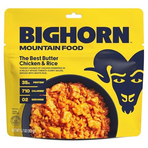 BIGHORN Mountain Food The Best Butter Chicken and Rice - premium freeze dried meals for backpacking food - dehydrated camping food for backpacking meals - ideal camping meals just add water - great taste - 2 servings