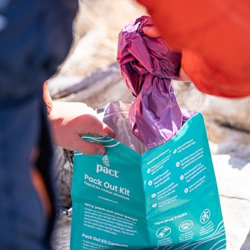 PACT Pack Out Kit - Camping Poop Kit Includes Wet Wipes, Smell Proof Disposal Bags, Hand Wipes, Poop Powder for Odor and Human Waste Bags for Camping and Backpacking