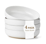 Gencywe 8.3" Pasta Bowls Set of 4, 34 oz Ceramic Salad Bowls, White Serving Plate, Wide and Shallow Bowl for for Fruits, Noodle, Dinner, Housewarming Wedding Christmas Dishwasher and Microwave Safe