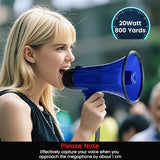 MyMealivos Portable Megaphone Bullhorn 20 Watt Power Megaphone Speaker Voice and Siren/Alarm Modes with Volume Control and Strap (Blue)…