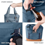 CleverMade Pacifica Collapsible Insulated Cooler Bag – 18 Can Leakproof Soft Folding Cooler for Beach, Travel, Car – Bottle Opener – Cool Gray/Cognac