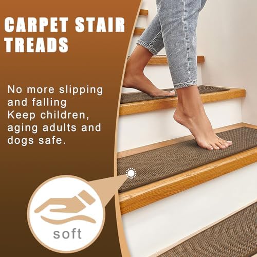 Stair Treads for Wooden Steps Indoor,8" X 30" (15 in Pack) Carpet Stair Treads for Wood Stairs, Machine Washable Stair Runners for Kids Elders and Pets,Brown