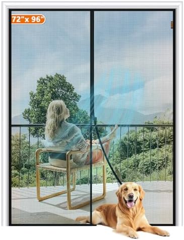 MAGZO Magnetic Screen Door Fit Door Size 72 x 96 Inch, Screen Size 74" x 97" Strong Magnet French Style Mesh, Heavy Duty Fiberglass Mesh with Hook & Loop for Sliding Entrance, Gray
