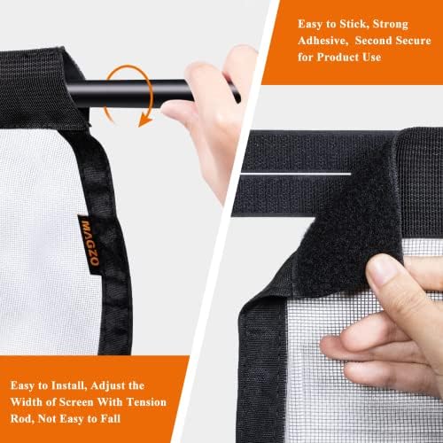 MAGZO Hanging Screen Door, Fits Door Size 32" x 80" (Curtain Size 34'' x 81''), Upgraded Fiberglass Mesh Net with Tension Rod&Hook&Loop (One Piece Can be Installed in 2 Ways), Weighted Bottom, Grey