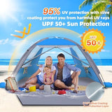 Happy Travel Beach Tent, UPF 50+ UV Protection Sun Shade Shelter for 3/4/5/6/7/8 Person, Portable Beach Canopy for Family & Baby, Lightweight & Easy Setup Beach Cabana with 3 Ventilation Mesh Windows