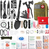 Survival Kit 256 in 1, First Aid Kit Survival Gear Tools Trauma Kit with Molle Pouch for Outdoor, Camping, Hunting, Hiking, Earthquake, Home, Office, Gifts for Men Dad Husband Women (Green)