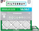Filterbuy 14x14x1 Air Filter MERV 8 Dust Defense (2-Pack), Pleated HVAC AC Furnace Air Filters Replacement (Actual Size: 13.75 x 13.75 x 0.75 Inches)