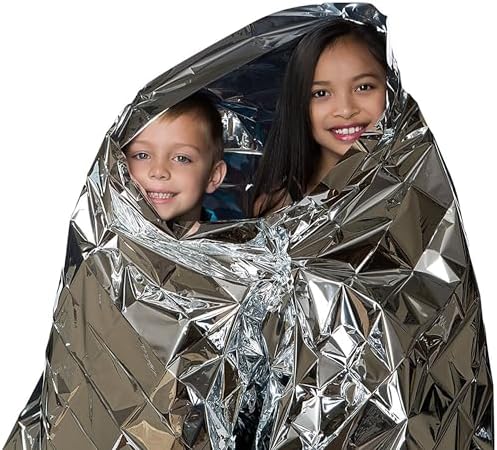 Emergency Foil Blanket Silver (25 Pack), Survival Thermal Mylar Blankets Individually Packaged Perfect for Outdoors, Hiking, Survival, Marathons or First Aid