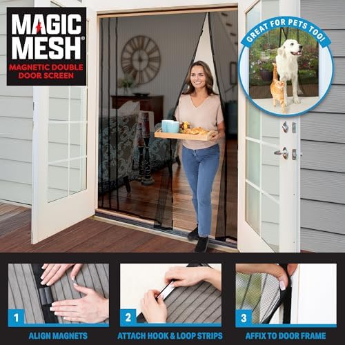Magic Mesh Double Door | Magnetic Screen Door for Patio, French & Sliding Doors, Heavy Duty Magnetic Closure, Bug Screen for Doorways, Kid & Pet Friendly | Size 75"W x 83"H (Pack of 1)