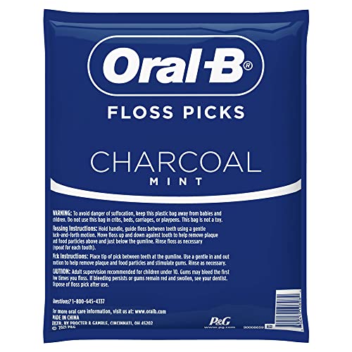 Oral B Charcoal Infused Mint Dental Floss Picks, 75 Count, Pack Of 4