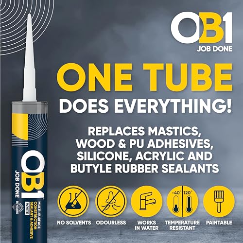OB1 White Multi-Surface Construction Sealant & Adhesive - Hybrid Technology - Excellent Chemical Resistance - Water Resistant - Weather Resistant - Food Safe - 290ml