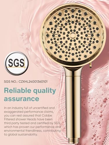 Cobbe Filtered Shower Head with Handheld, High Pressure 6 Spray Mode Showerhead with Filters, Water Softener Filters Beads for Hard Water - Remove Chlorine - Reduces Dry Itchy Skin, Egyptian Gold