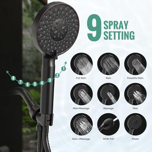 SR SUN RISE Filtered Shower Head with Handheld, High Pressure 9 Spray Mode ORB Showerhead with Filters, detachable shower head,Water Softener Filters Beads for Hard Water - Remove Chlorine