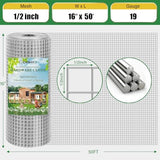 Hardware Cloth 1/2 inch 16in x 50ft 19 Gauge, Hot-dip Galvanized After Welding Chicken Wire Mesh Roll Garden Plant Welded Metal Wire Fencing Roll, Rabbit Cages Snake Fence