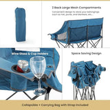 ARROWHEAD OUTDOOR Portable Folding Double Duo Camping Chair Loveseat w/ 2 Cup & Wine Glass Holder, Heavy-Duty Carrying Bag, Padded Seats & Armrests, Supports up to 650lbs, USA-Based Support