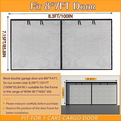 Garage Screen Doors for 1 car garage-8x7FT Fiberglass 1400g/3.1lb Durable Heavy Duty Magnetic Garage Door Screen Retractable Hands Free with 4 Roll Up Straps for Patio Workshop Home Gym Sun Room